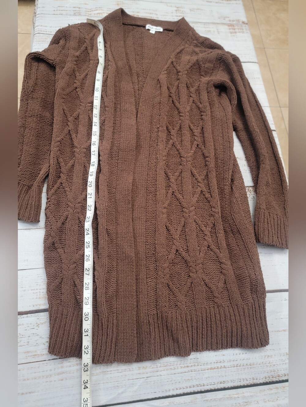 Cozy Brown Cable Knit Open-Front Women's Cardigan